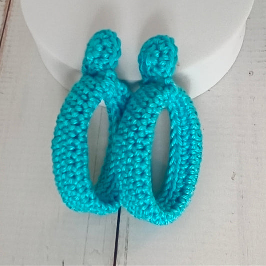 Turquoise Crochet Hoop Earrings - Handmade Boho Earrings - Lightweight Cotton - Gift for Her - StepToLight