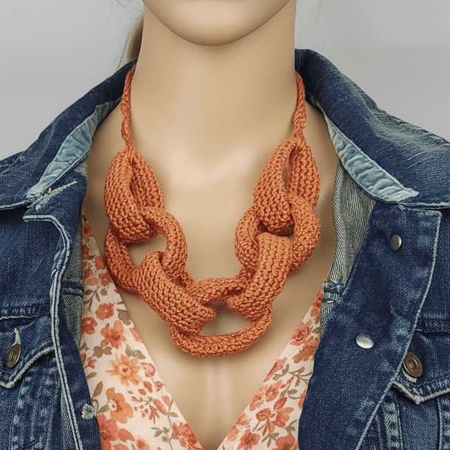 White Chunky Crochet Chain Statement Necklace - Handmade Braided Cotton Summer Jewelry - StepToLight