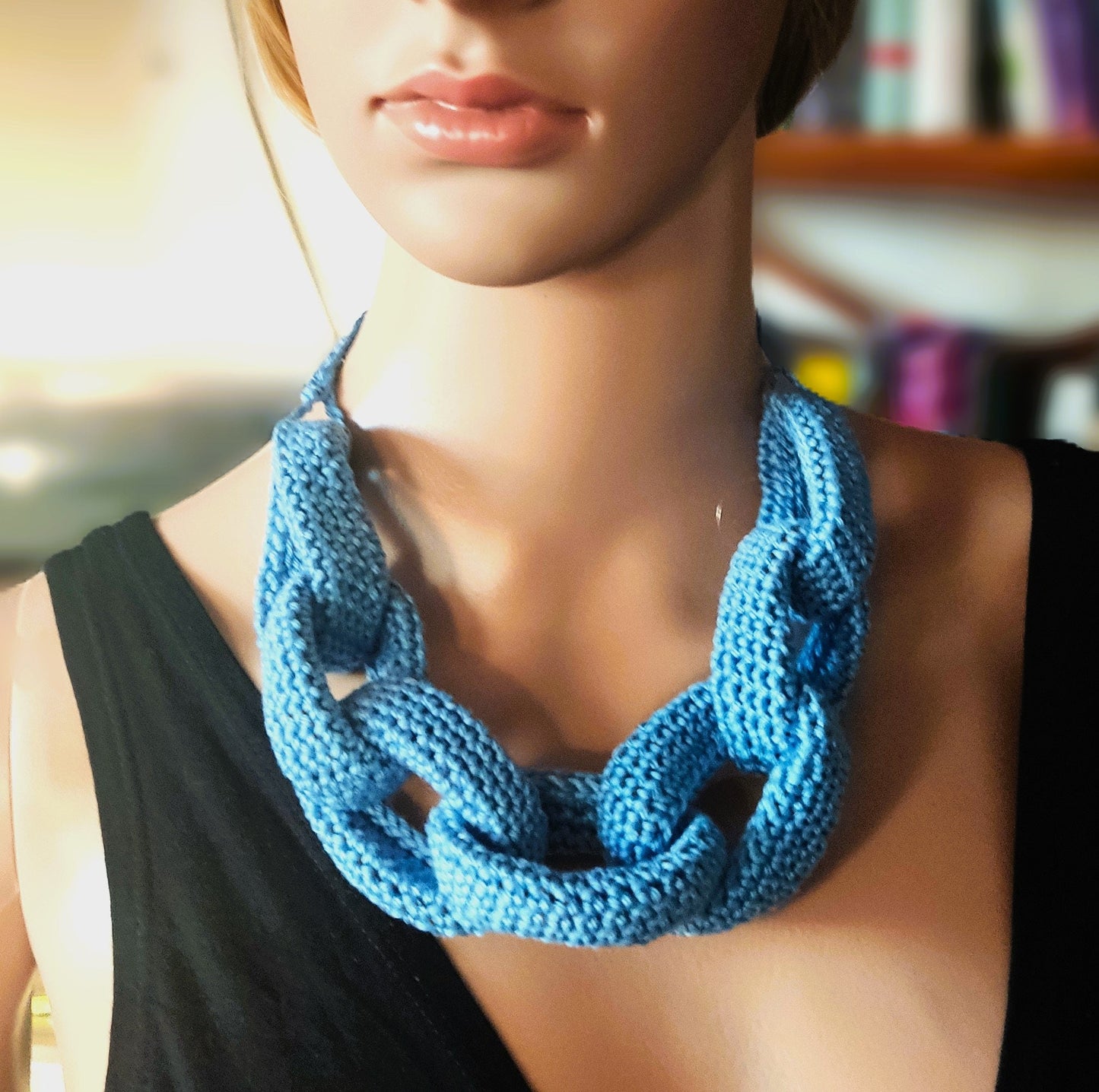 White Chunky Crochet Chain Statement Necklace - Handmade Braided Cotton Summer Jewelry - StepToLight