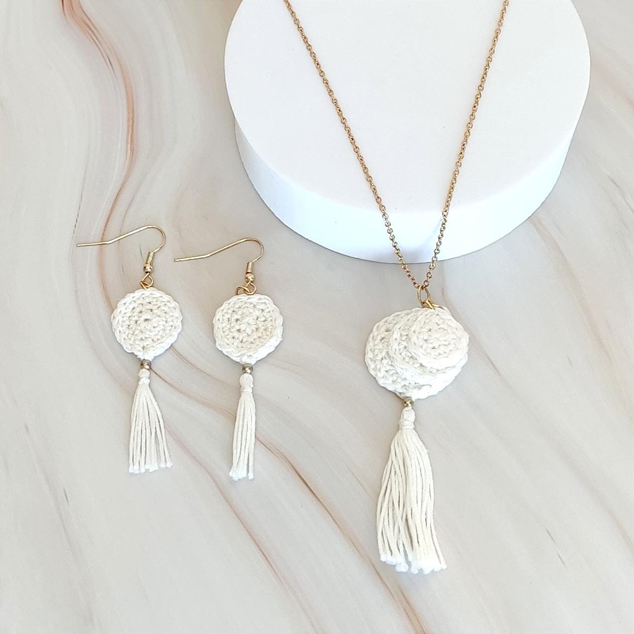 White Crochet Tassel Earrings: Elegant Boho Jewelry Gift - StepToLight