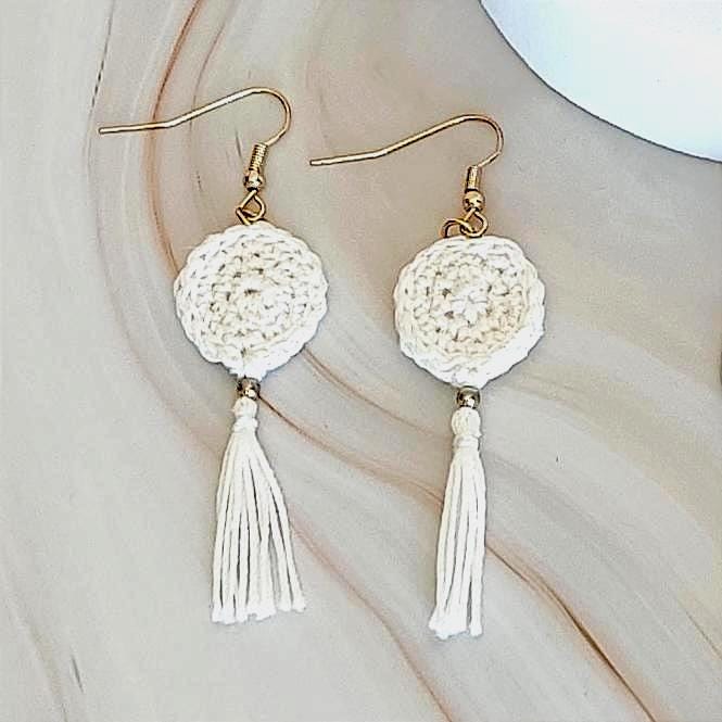 White Crochet Tassel Earrings: Elegant Boho Jewelry Gift - StepToLight