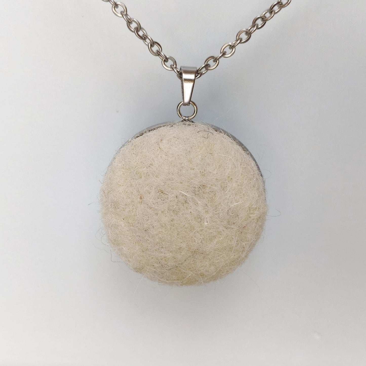 White Felt Cabochon Necklace | Needle Felted Pendant | Handmade Fiber Jewelry | Stainless Steel Chain | Boho - StepToLight