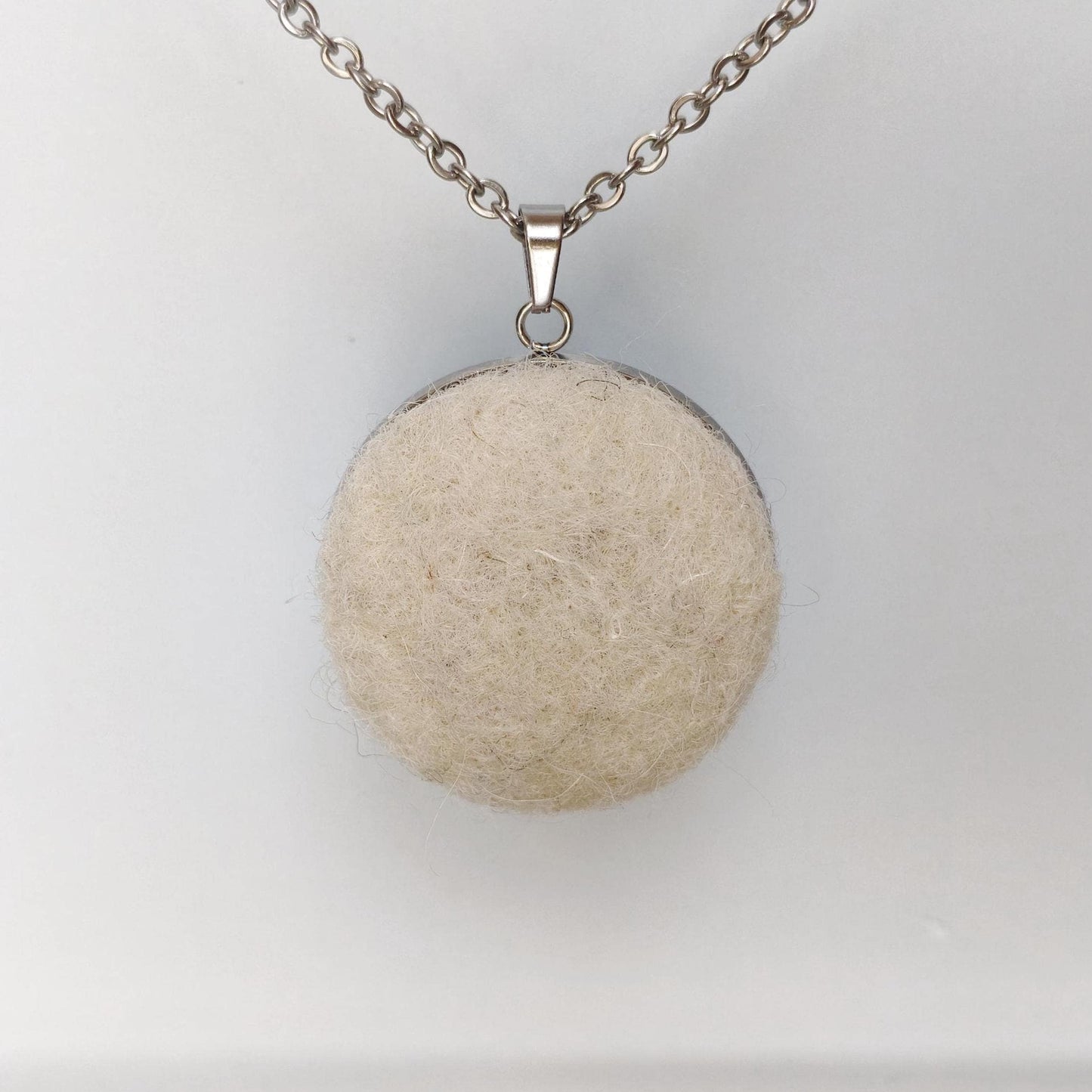White Felt Cabochon Necklace | Needle Felted Pendant | Handmade Fiber Jewelry | Stainless Steel Chain | Boho - StepToLight