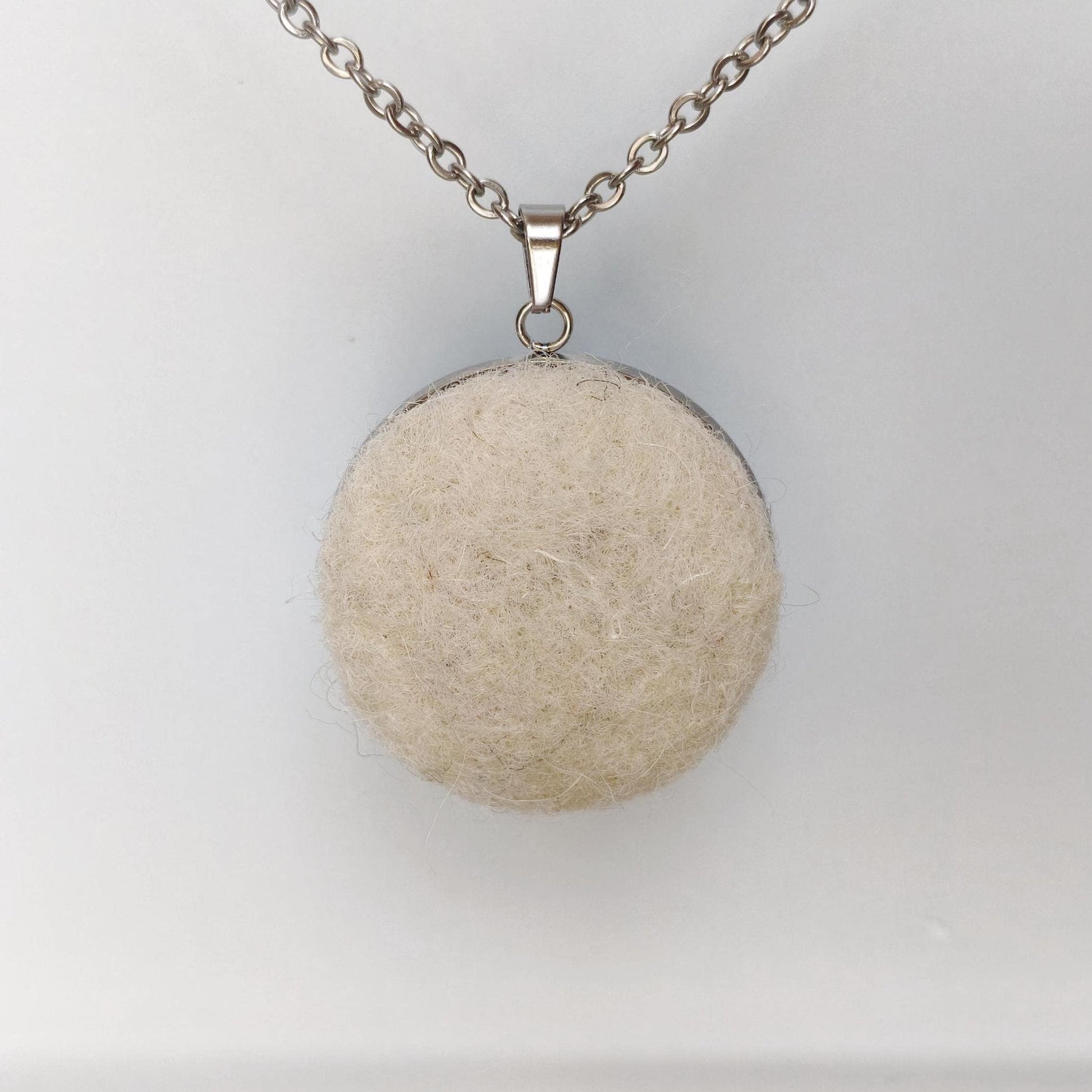 White Felt Cabochon Necklace | Needle Felted Pendant | Handmade Fiber Jewelry | Stainless Steel Chain | Boho - StepToLight