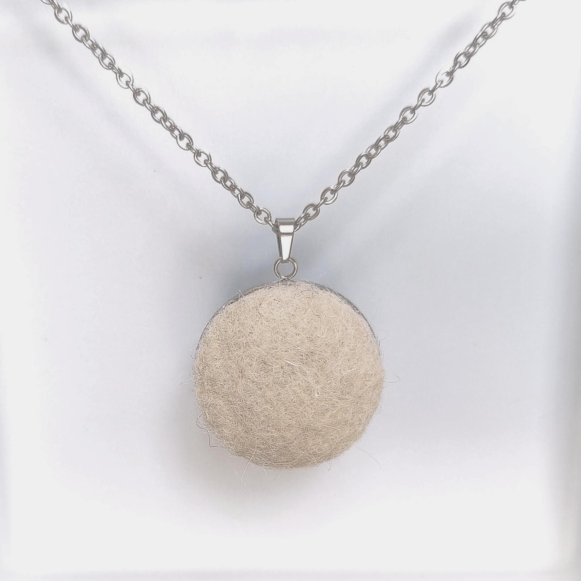 White Felt Cabochon Necklace | Needle Felted Pendant | Handmade Fiber Jewelry | Stainless Steel Chain | Boho - StepToLight