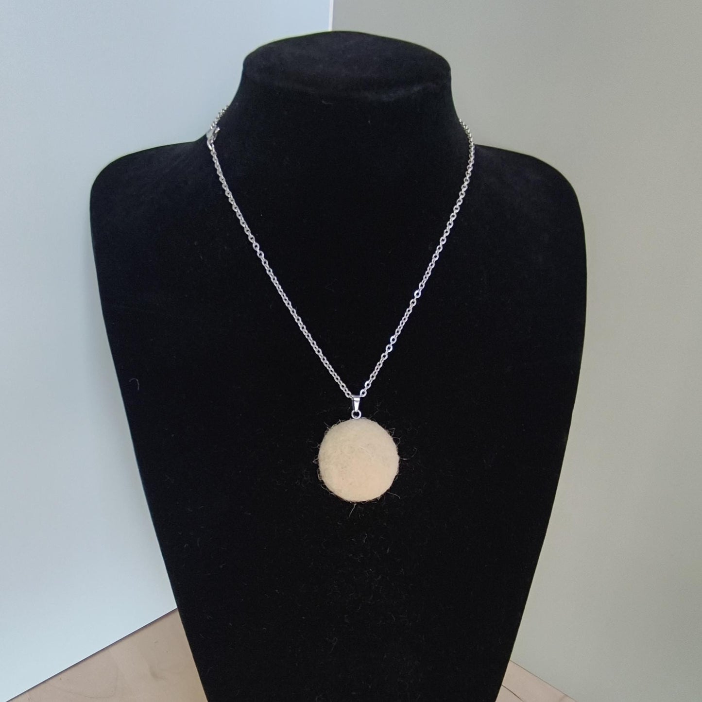 White Felt Cabochon Necklace | Needle Felted Pendant | Handmade Fiber Jewelry | Stainless Steel Chain | Boho - StepToLight