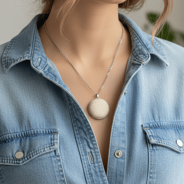 White Felt Cabochon Necklace | Needle Felted Pendant | Handmade Fiber Jewelry | Stainless Steel Chain | Boho - StepToLight