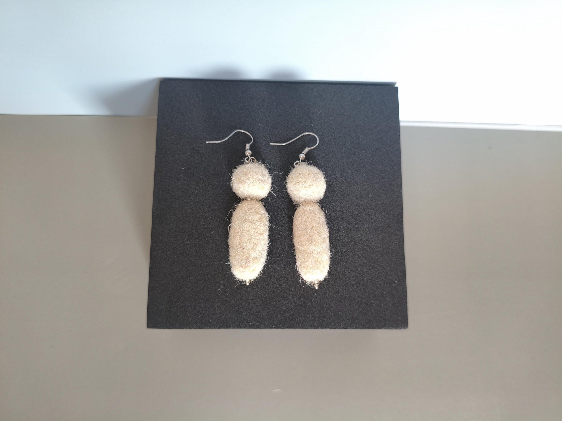 White Needle Felted Earrings Sculptural Dangle Drop Handmade Fiber Jewelry Gift - StepToLight