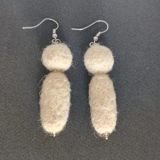White Needle Felted Earrings Sculptural Dangle Drop Handmade Fiber Jewelry Gift - StepToLight