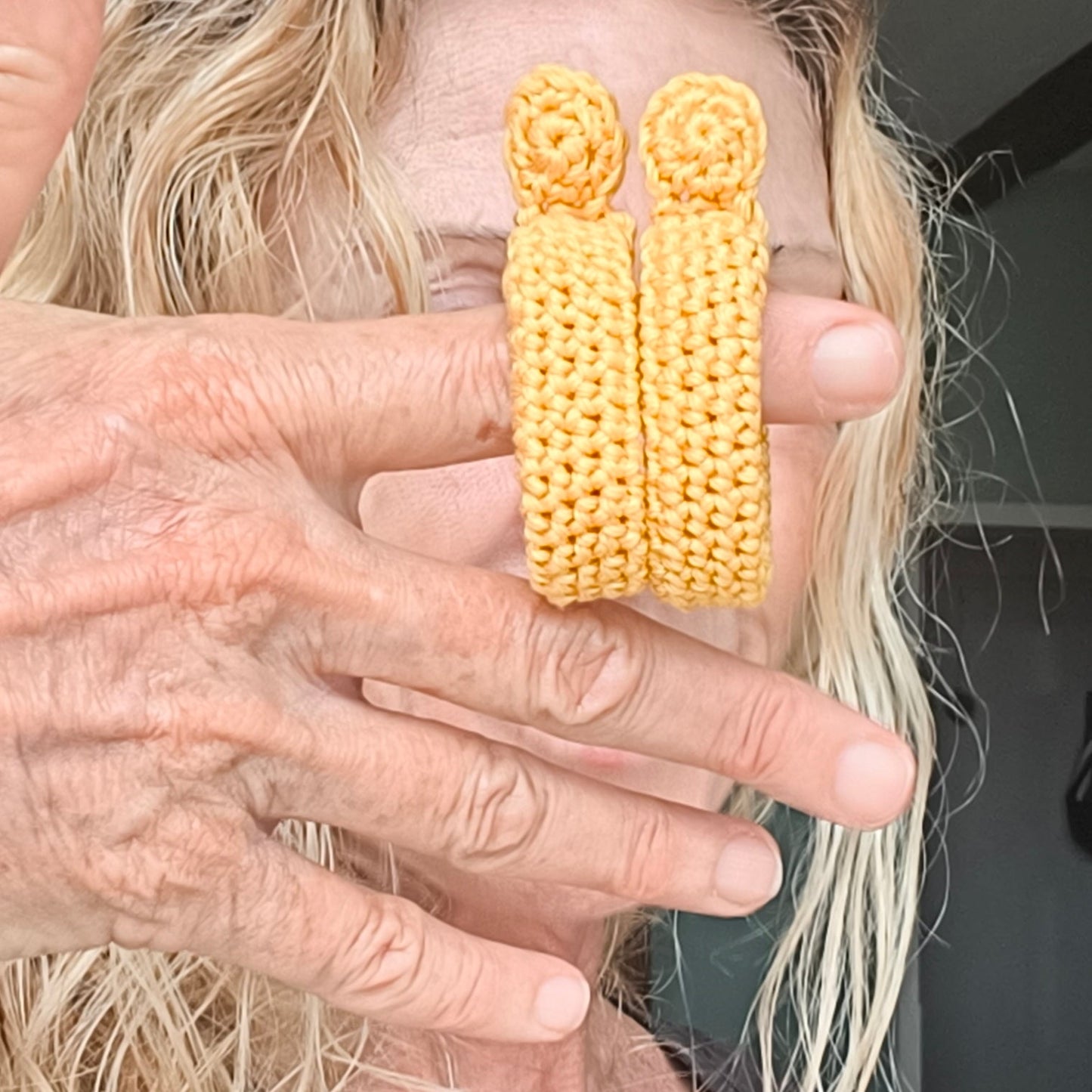 Yellow Crochet Hoop Earrings - Handmade Boho Earrings - Lightweight Cotton - Gift for Her - StepToLight