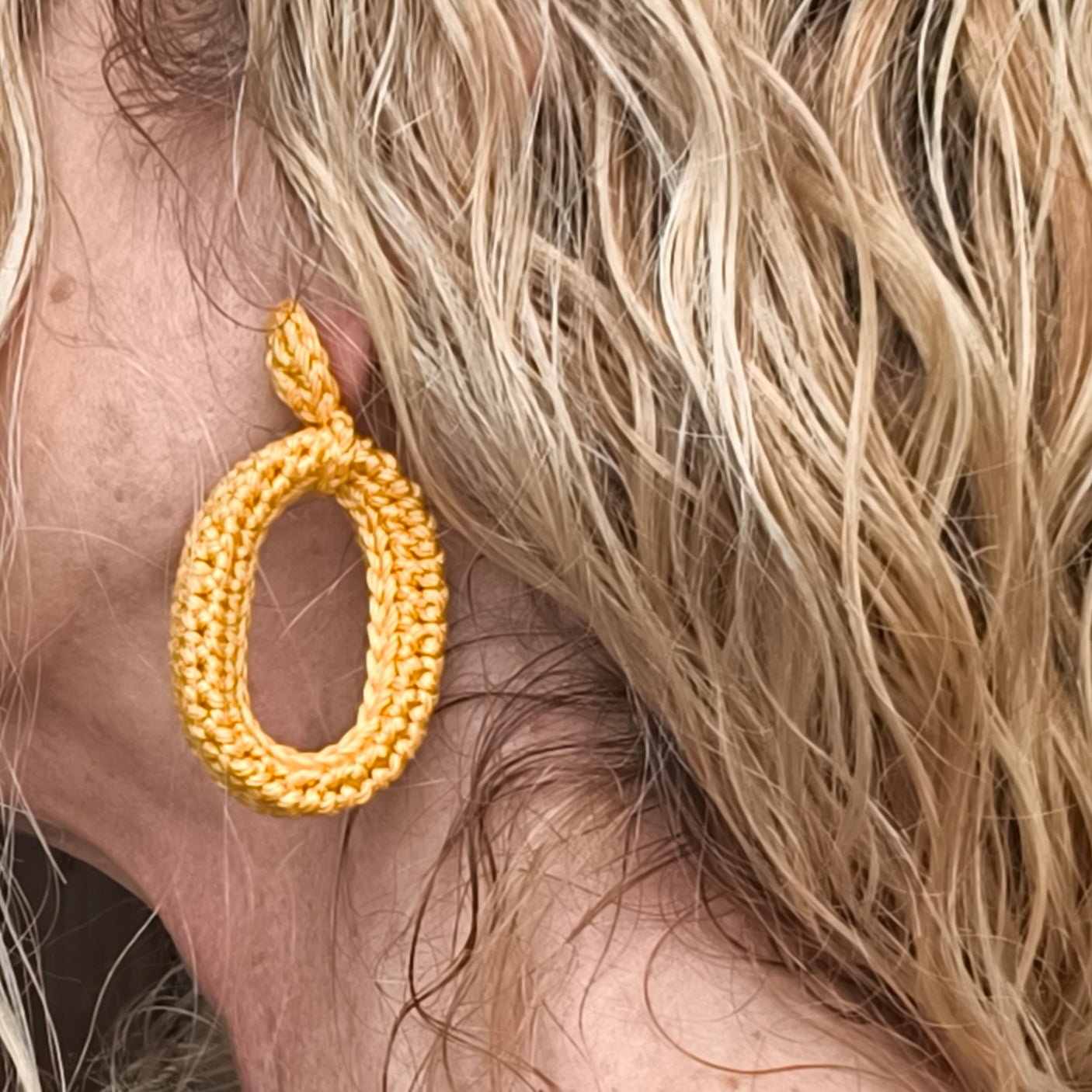 Yellow Crochet Hoop Earrings - Handmade Boho Earrings - Lightweight Cotton - Gift for Her - StepToLight