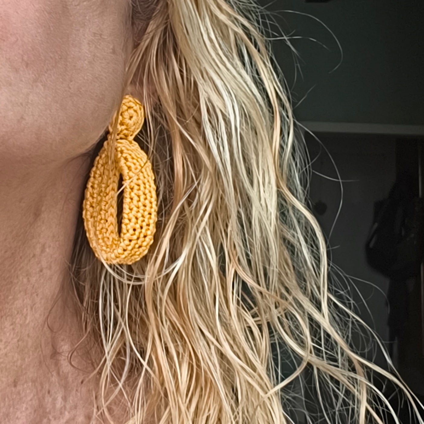 Yellow Crochet Hoop Earrings - Handmade Boho Earrings - Lightweight Cotton - Gift for Her - StepToLight